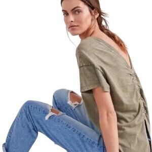 ANTHROPOLOGIE PILCRO Women’s Split Back High Low Army Green Knit Top